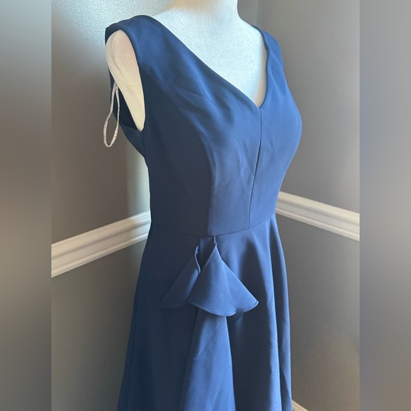 Kay Unger Begonia Ruffled A-Line Midi-Dress Navy Blue Cocktail Evening 2 - Picture 6 of 11